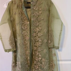Batik Sheer Green Embroidered Shirt & Dupatta